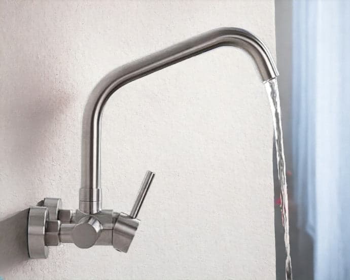 Rubinetto miscelatore a parete acciaio inox satinato opaco in Rubinetti per lavelli da cucina BagnoClic.it - Pregnana Milanese, commercioVirtuoso.it