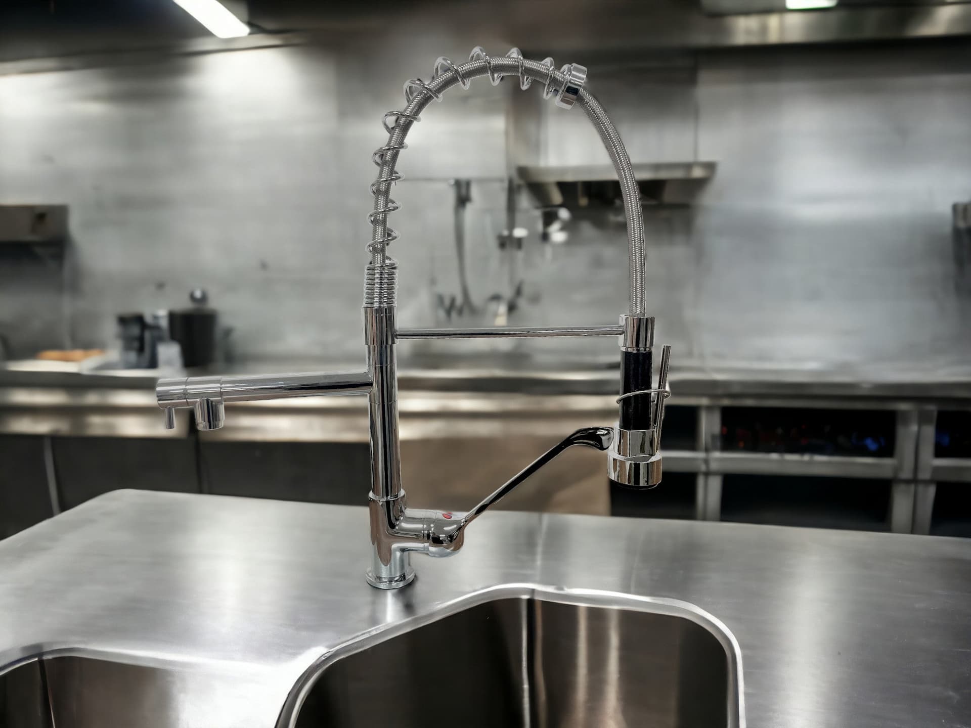 Rubinetto miscelatore cucina professionale industriale con leva clinica doppia uscita - 3