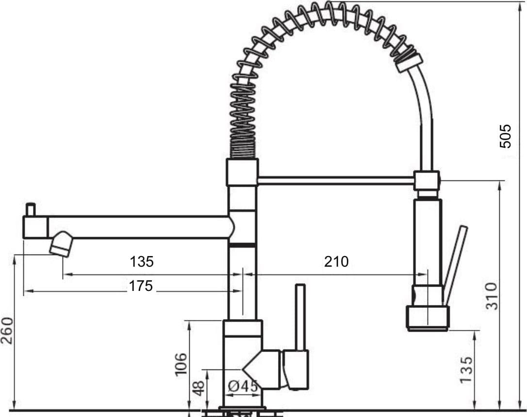 Rubinetto miscelatore cucina professionale industriale con leva clinica doppia uscita - 4