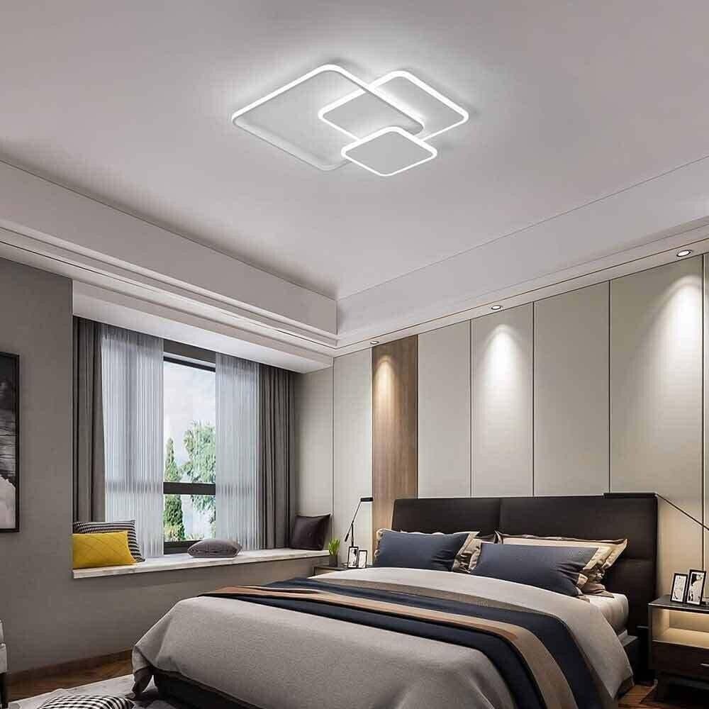 Plafoniera Led Luce Bianca 6500k Lampadario 3 Quadrati 48 Watt Quadrato Moderno - 5