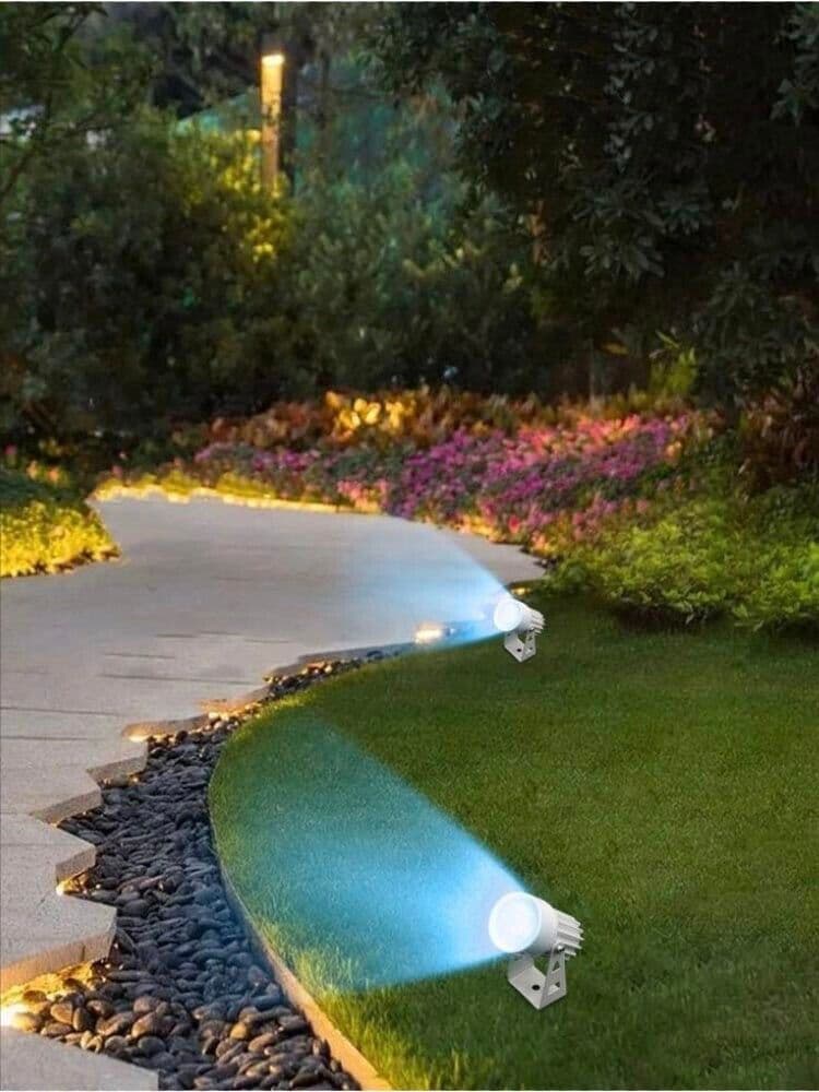 Faretto Led Luce Blu Cob 3.5 W Proiettore Da Giardino Terra Staffa A Parete Es38 - 5