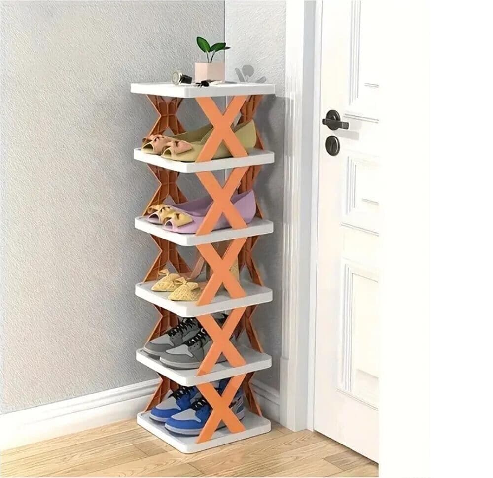 Scarpiera Salva Spazio Slim Scafale 6 Mensole Porta Scarpe In Plastica Arancione - 5