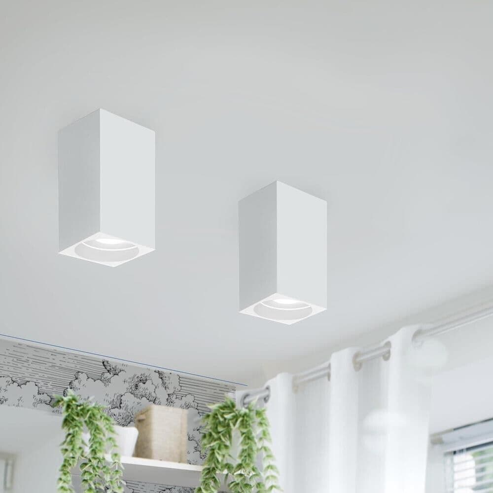 Portafaretto In Gesso A Soffitto Gu10 Porta Faretto Quadrato Bianco Verniciabile - 5