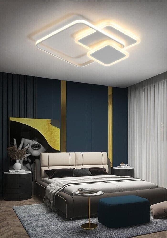 Plafoniera Led Luce Calda Lampadario 3 Quadrati 48 Watt Quadrato Moderno - 5