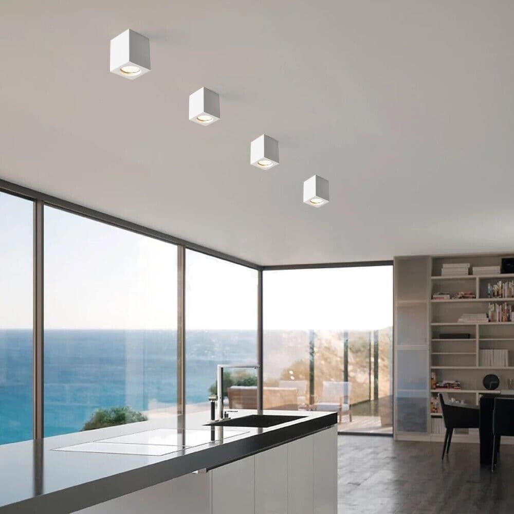 Portafaretto Gesso Da Soffitto Gu10 Porta Faretto Quadrato Bianco Verniciabile - 5