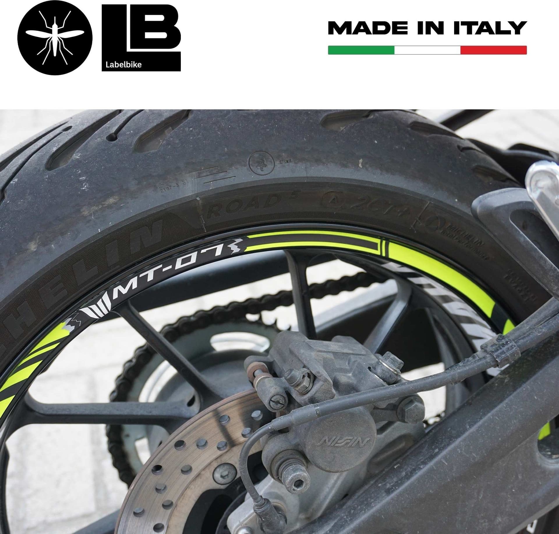 Kit strisce cerchi 17" compatibile con Yamaha MT-07 2014-2022 Giallo fluo - 5