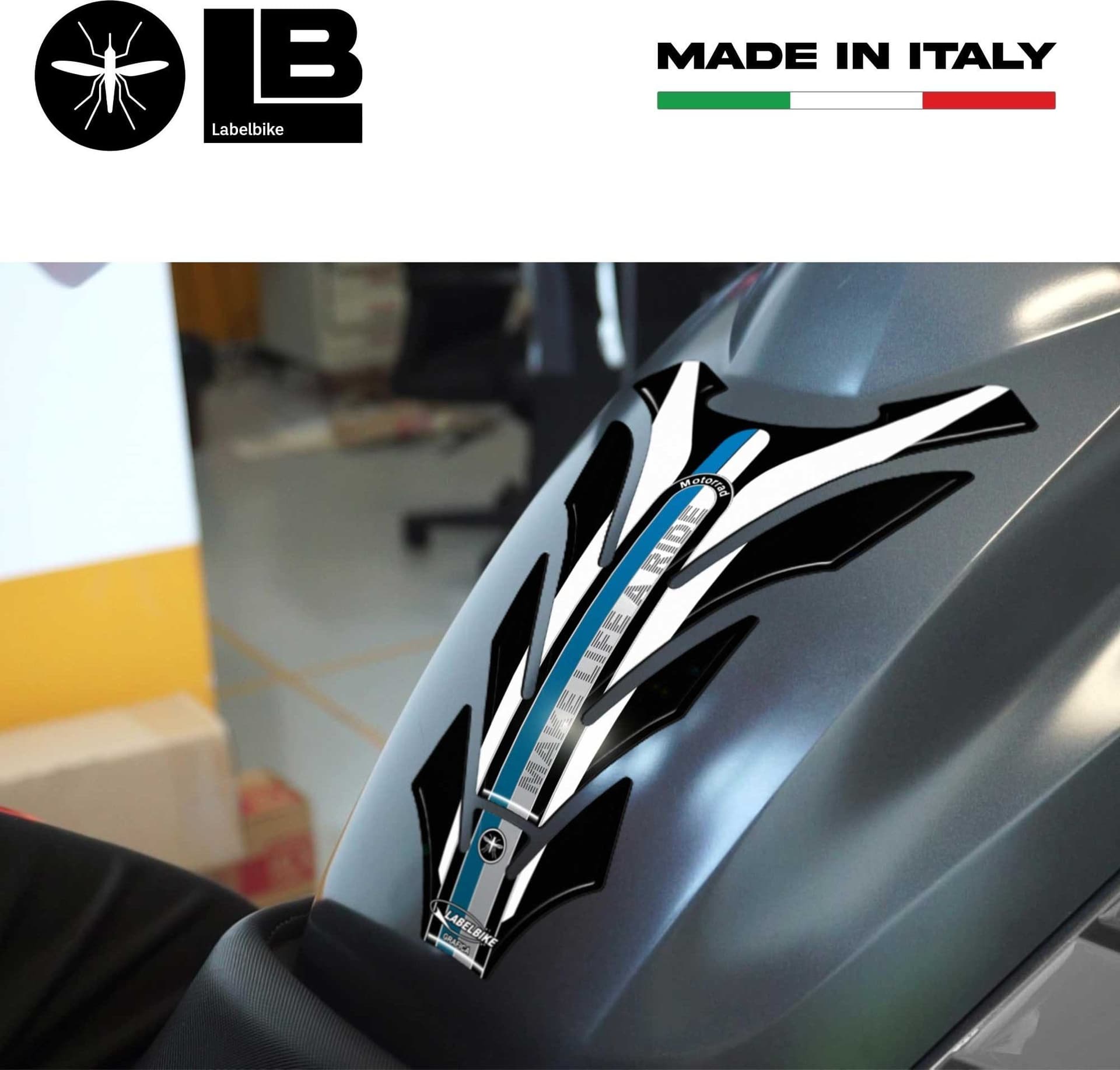 PARASERBATOIO ADESIVO 3D PROTEZIONE SERBATOIO Resinato per MOTO BMW Nero-Bianco - 3