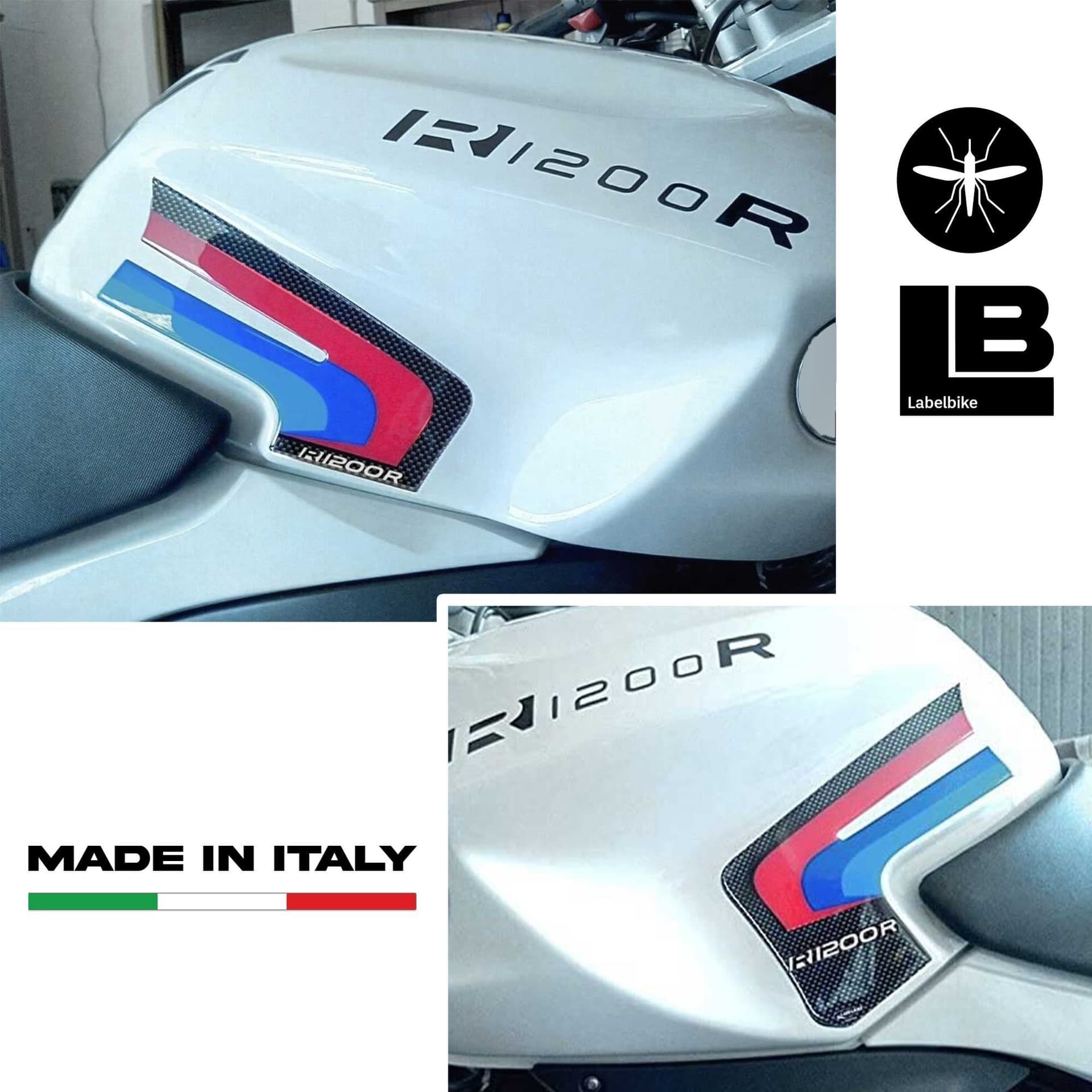 2 ADESIVI 3D PROTEZIONI LATERALI RALLY compatibili per MOTO BMW R1200R fino al 2015 - 2