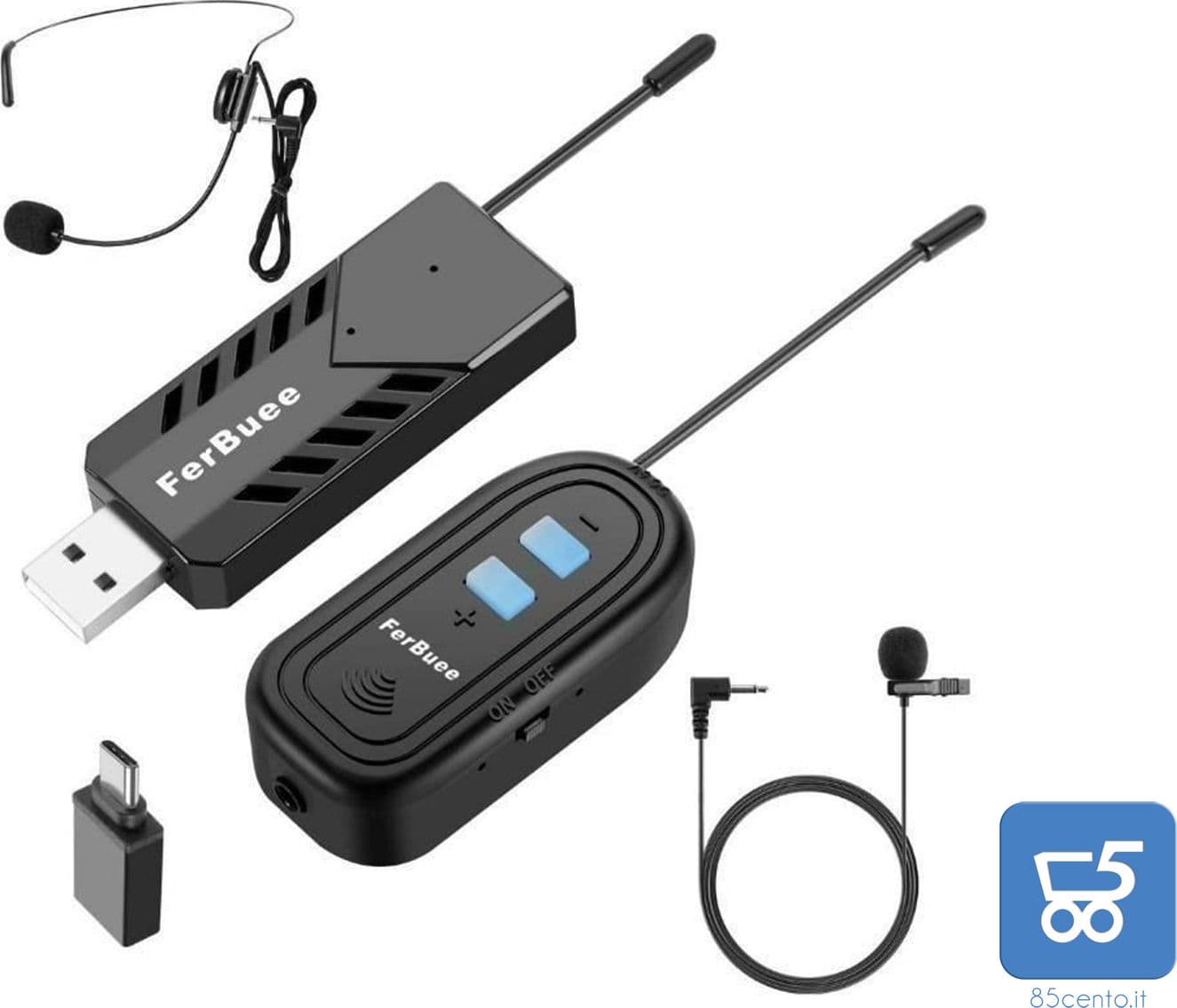 Set Microfono wireless headset Mic Microfono a clip con Ricevitore e Trasmettitore Wireless per Riprese video Registrazioni