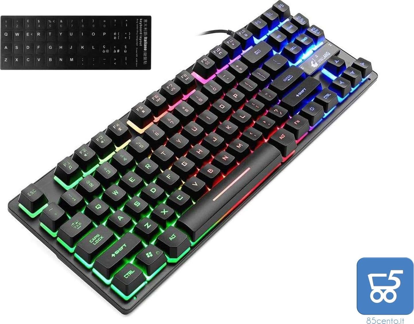 Tastiera Meccanica Cablata USB da Gaming Retroilluminata QUERTY 87 Tasti RGB K16 Layout inglese Fornita di Labels ITALIANI –