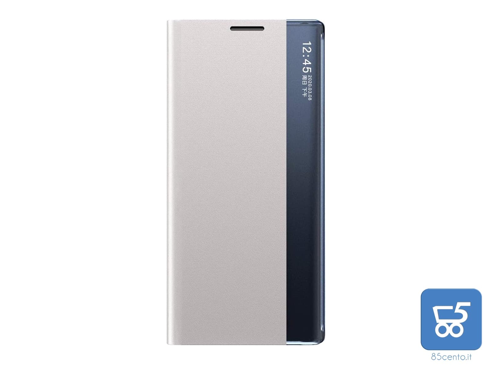 Flip Cover per Samsung A13 5G con Bordo Trasparente Chiusura Effetto Tessuto Argentato – blu