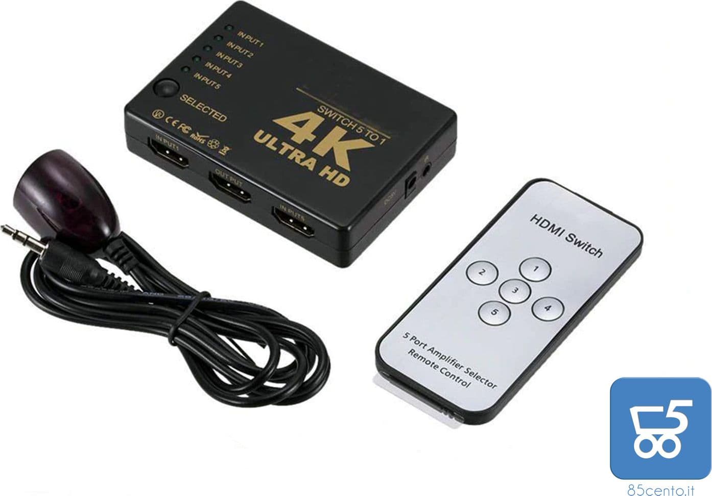 Mini switch HDMI 5 porte in ingresso 4K*2K 3D 3 in 1 porta in uscita HDMI con telecomando UH-501 – elettronica