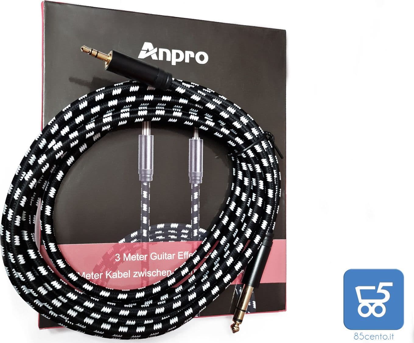 Anpro Cavo Audio Professionale 3mt Jack 3,5mm a 6,35mm per Strumenti Audio Telato Tastiere Oro - 3