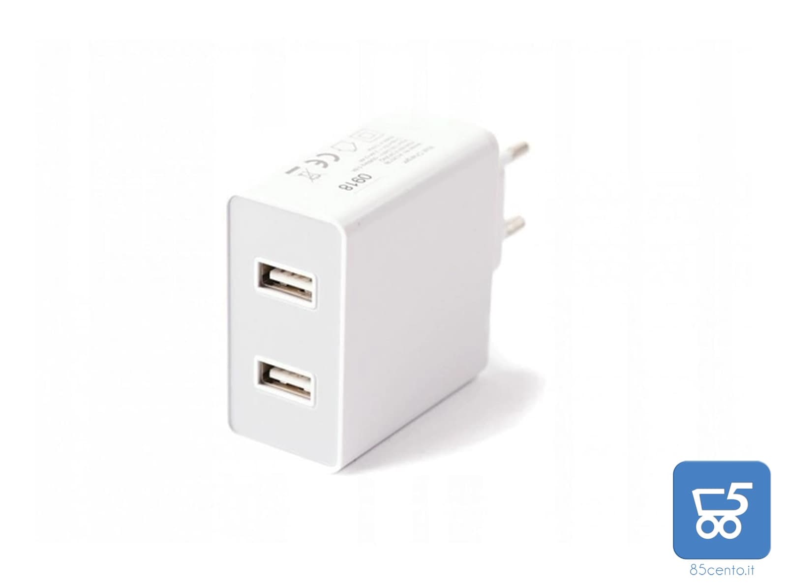 Caricabatterie da Muro 4,8 A 2 Porte USB Bianco Presa Europea - 3