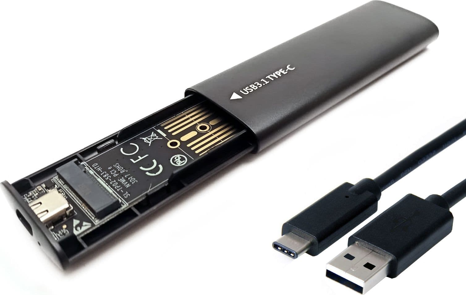 Case Esterno per SSD M.2 NVMe Usb 3.1 Type C con Cavo USB-C in Metallo Driver Free Plug & Play Alta Velocità NGFF –