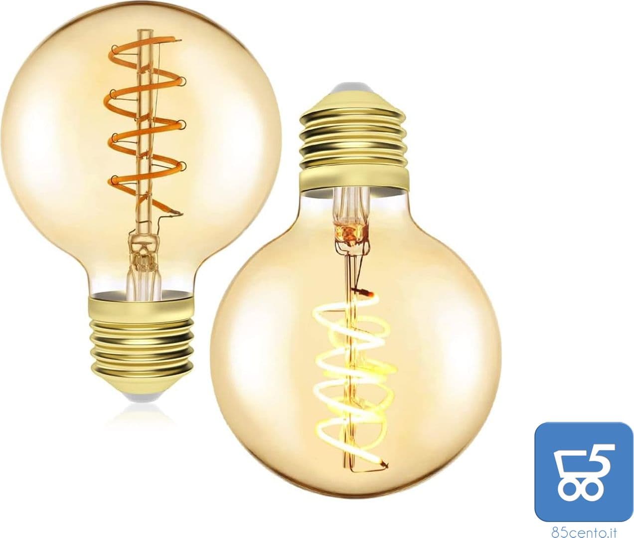 2 pz Lampadina G80 a Vite Edison 4W E27 Filamento LED Vintage Bianco caldo 2200K Vetro ambrato 380LM a Spirale Retrò –