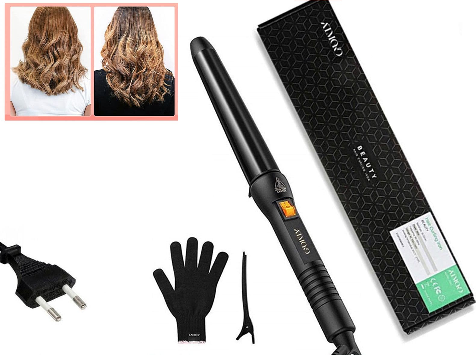 Arricciacapelli Atmoko Professionale  Guanto + Pinza - 25 28 32 mm conico pinze bigodino ferro 200 ℃ 220V  65W - 6