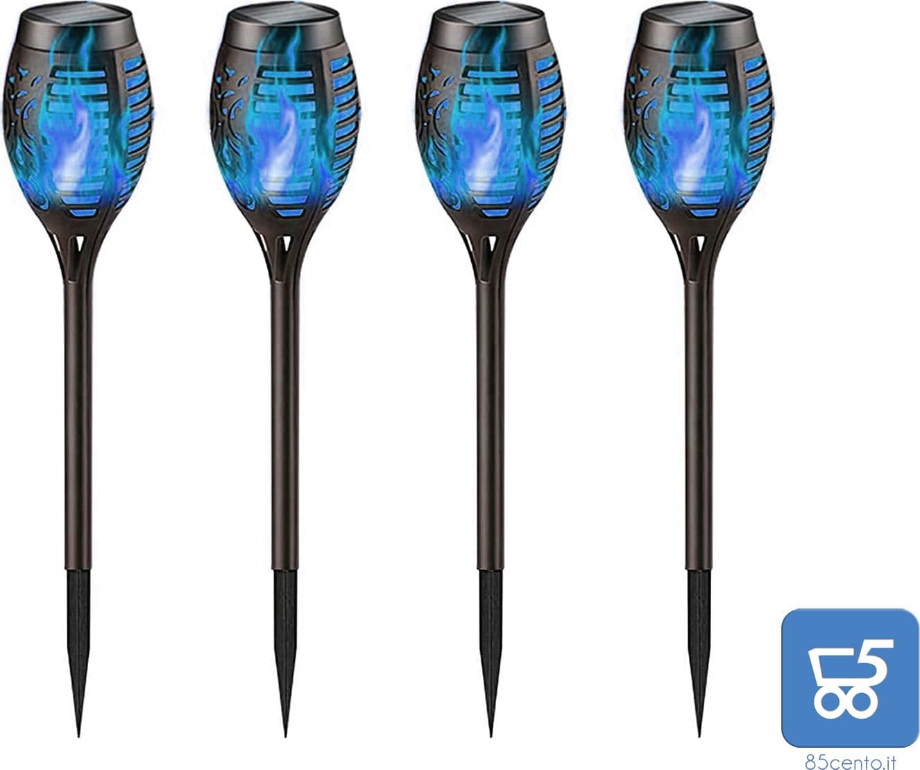 4 Pezzi Lanterna Solare LED Luce BLU Effetto Tremolante per Giardino Vialetti - 3