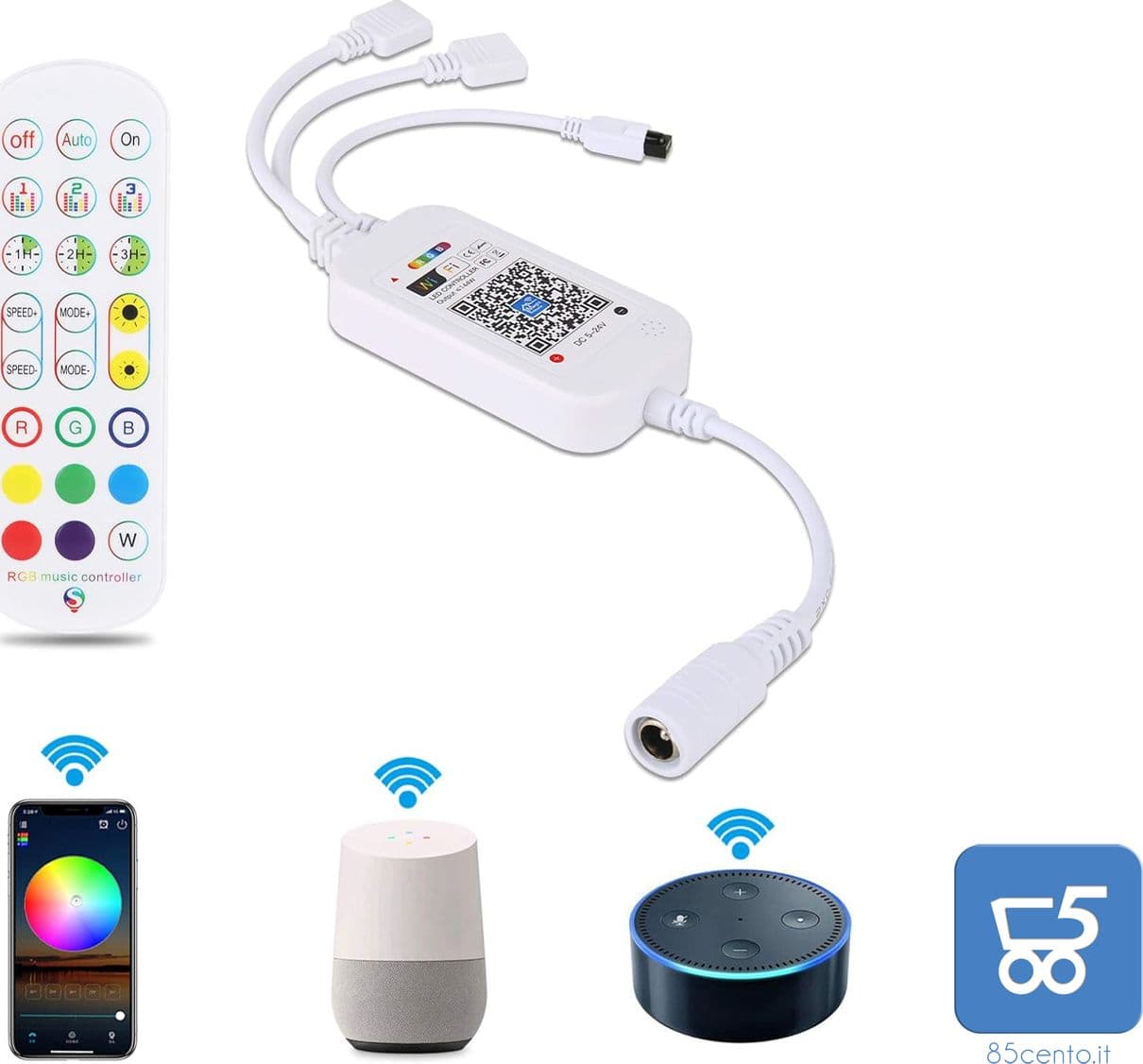 Controller WIFI per Strisce LED Ricevitore Wireless Telecomando IR a 24 Tasti Controllo Vocale con Alexa Google Assistant