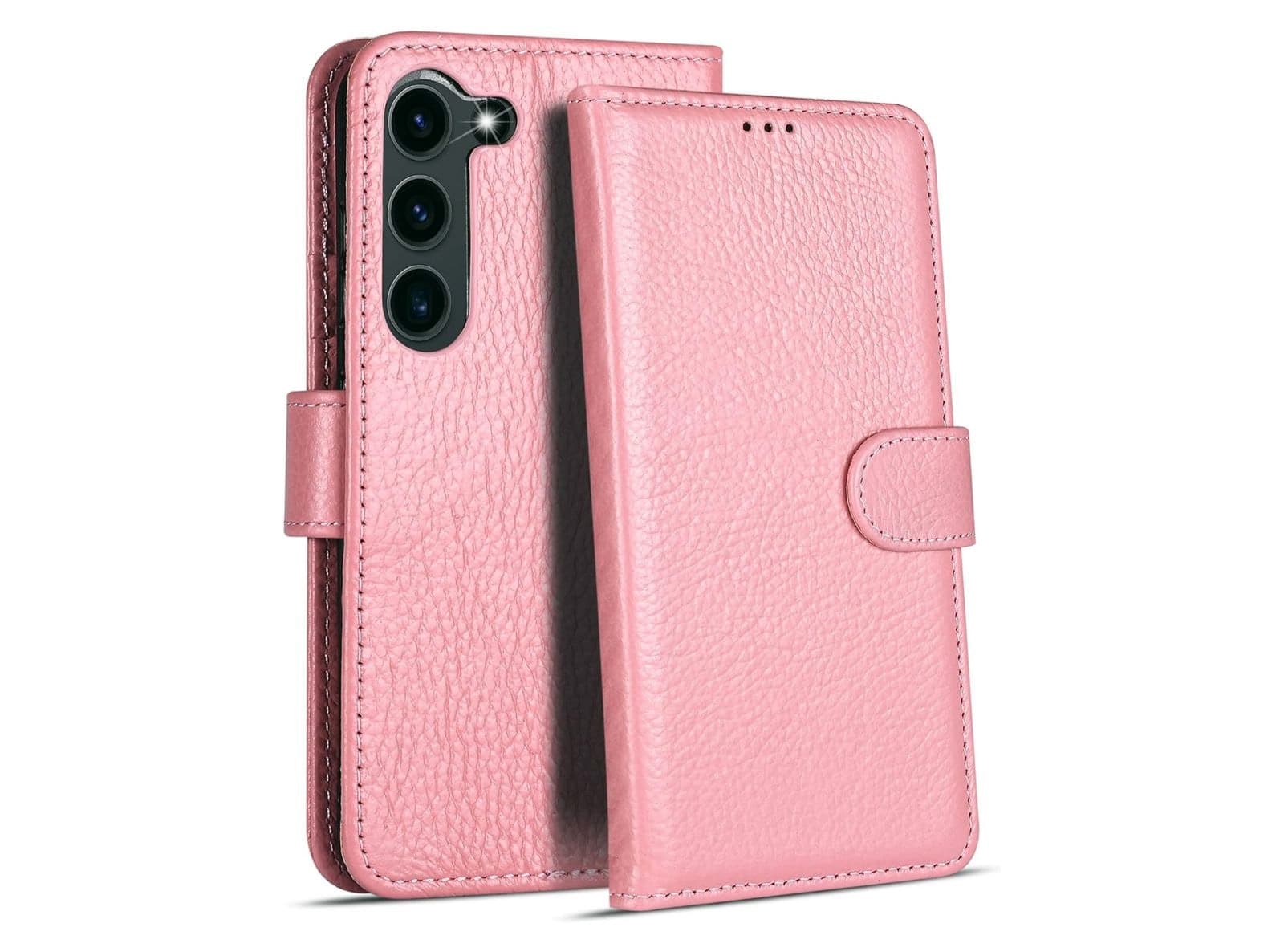 Custodia a Libro in Pelle Rosa per Samsung Galaxy S23 con Scomparti Interni e Stand – moderno
