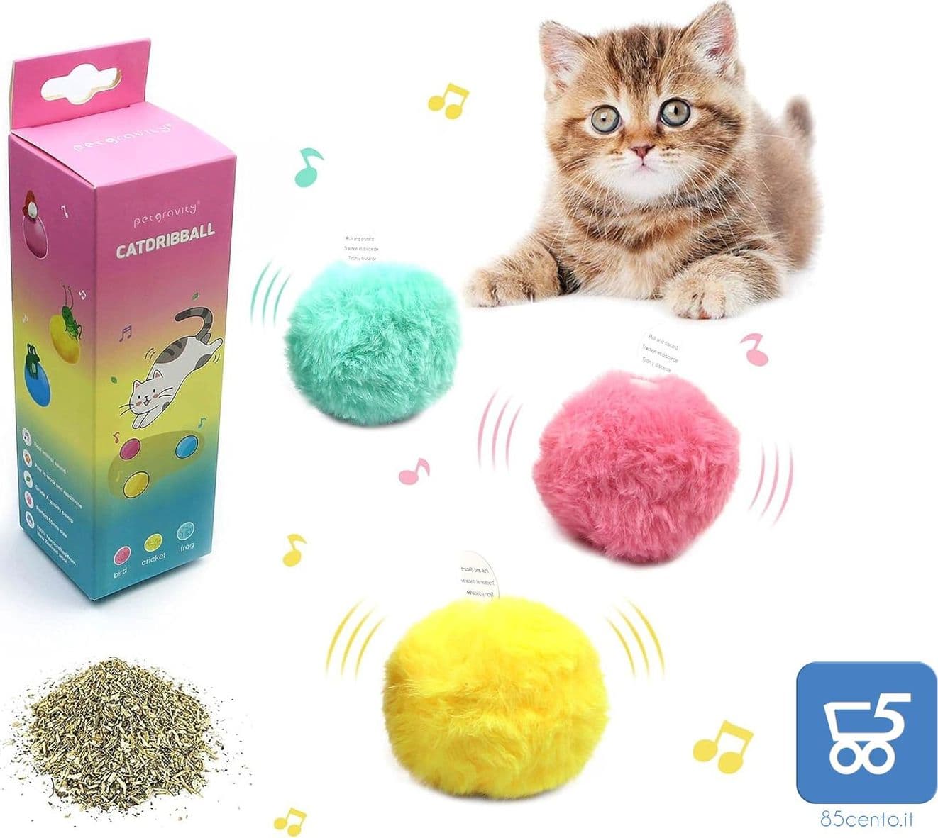 Gioco per Gatti 3 Palline di Peluche Morbide e Interattive con 3 Suoni Realistici per Animali Domestici Stimolano l'istinto - 6