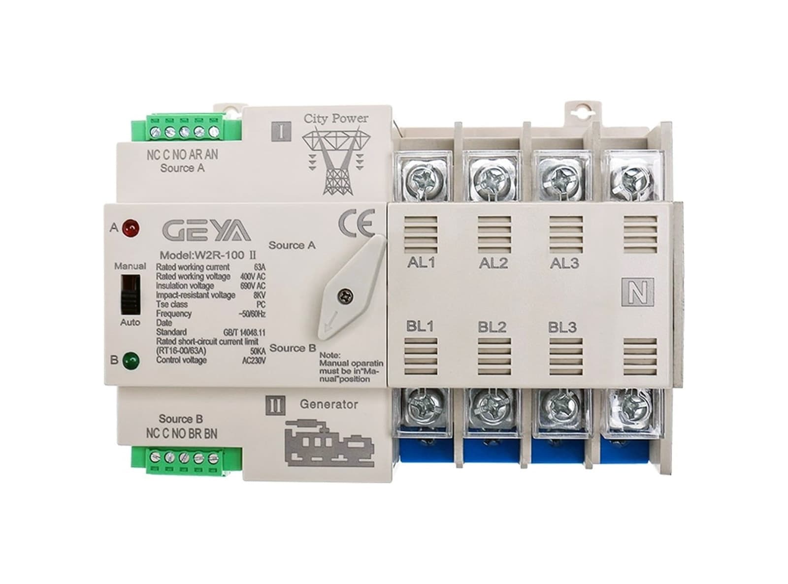 DIN Rail 4P ATS Switch Elettrico Manuale di Trasferimento 110V 220V Bobina Max 100A PC Tipo City Power al Generatore 1PC - 5