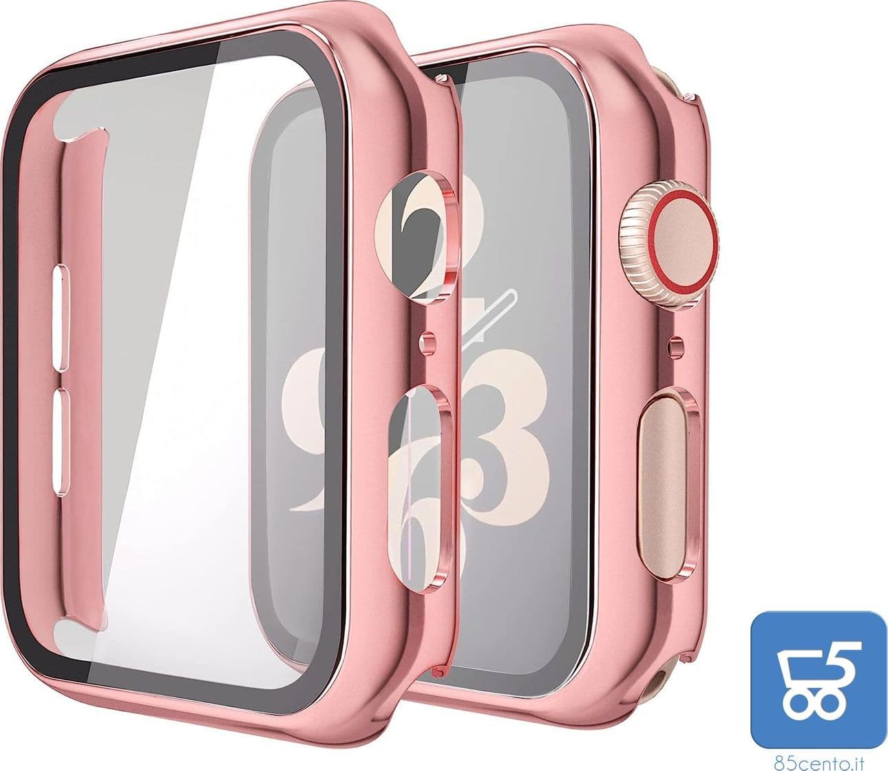Misxi Custodia rigida con pellicola protettiva in vetro, compatibile con Apple Watch Series 6 / SE/Serie 5 / Series 4 44 mm, 2 pezzi, 1 rosa + 1 trasparente - 6