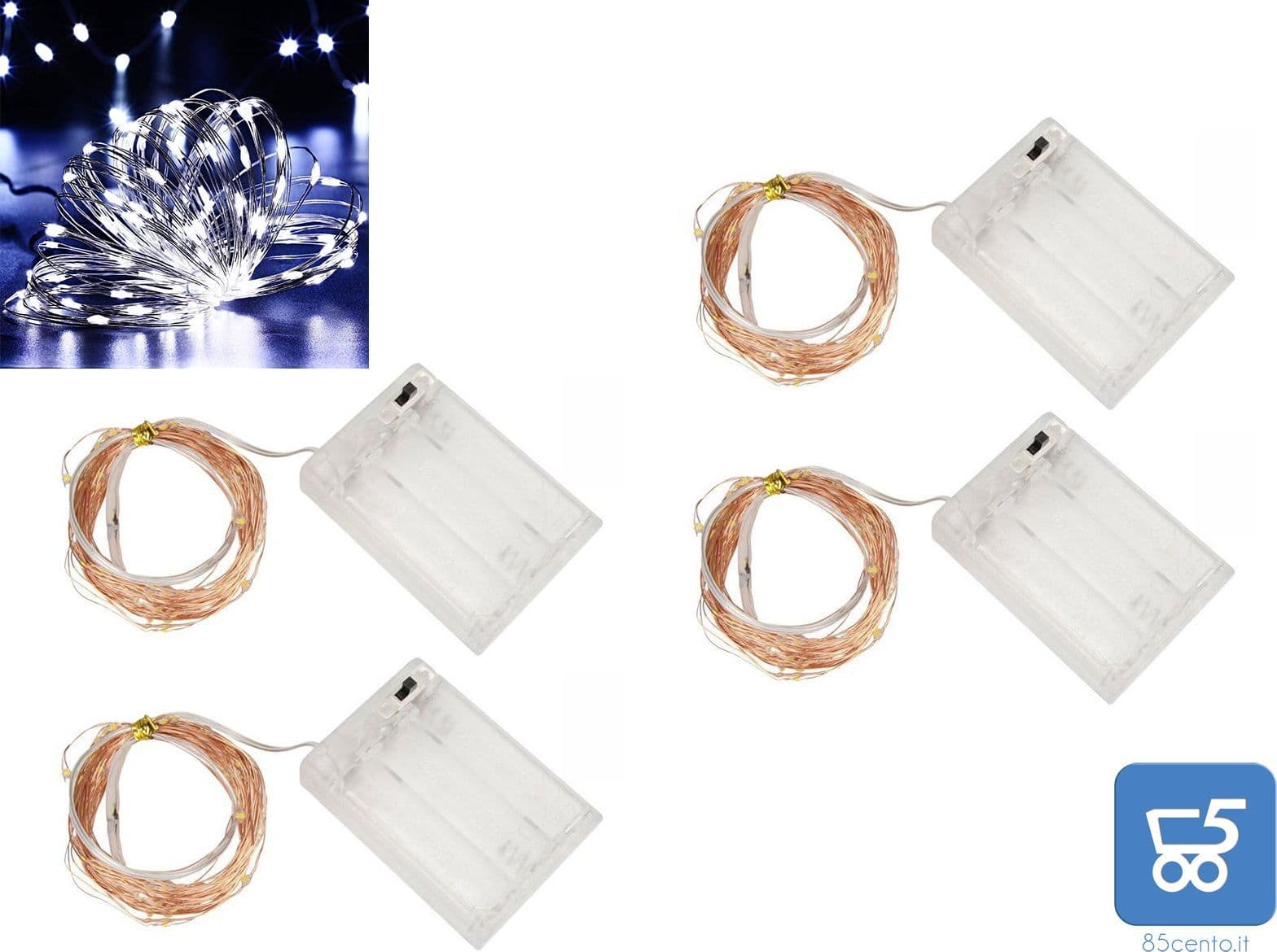 Kit 4 Pezzi Luci LED Colore Bianco Freddo con Filo di Rame Lunghezza 5 metri a Batteria 2 AA (batterie non incluse) –