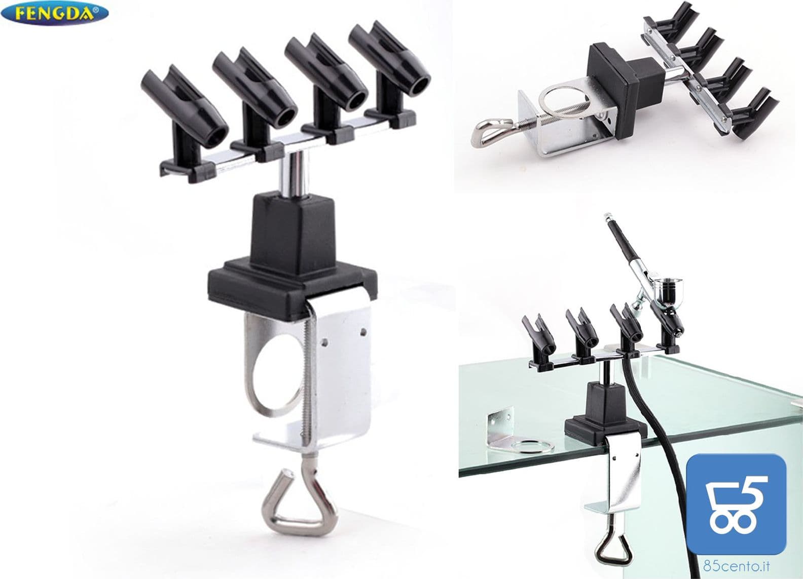 Supporto Portaerografo Fengda BD-15B per 4 Pistole a Spruzzo con Morsetto da Tavolo Orientabile 360° Modellismo – sport