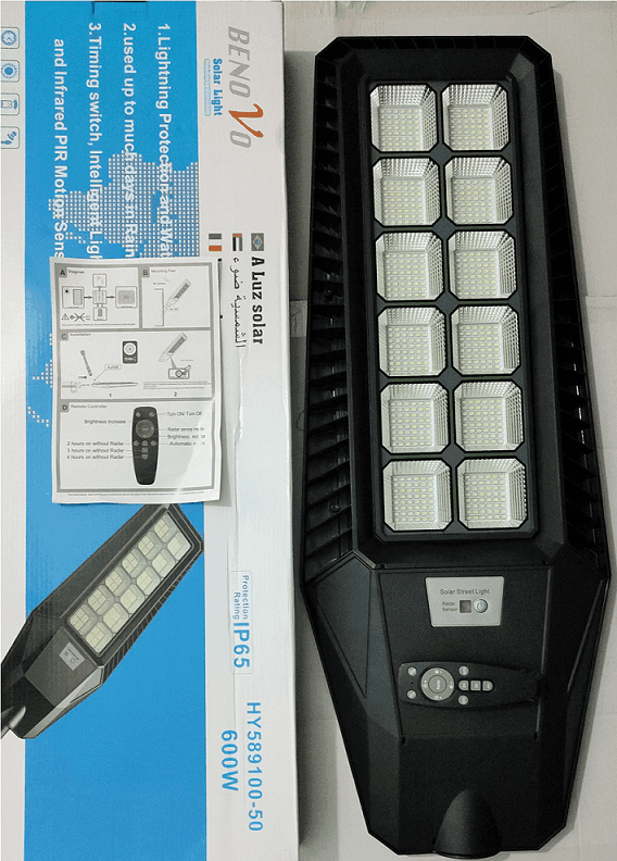 LAMPIONE 600W PANNELLO SOLARE INTEGRATO CREPUSCOLARE IP65 LUCE Fredda 130lm/w - 2