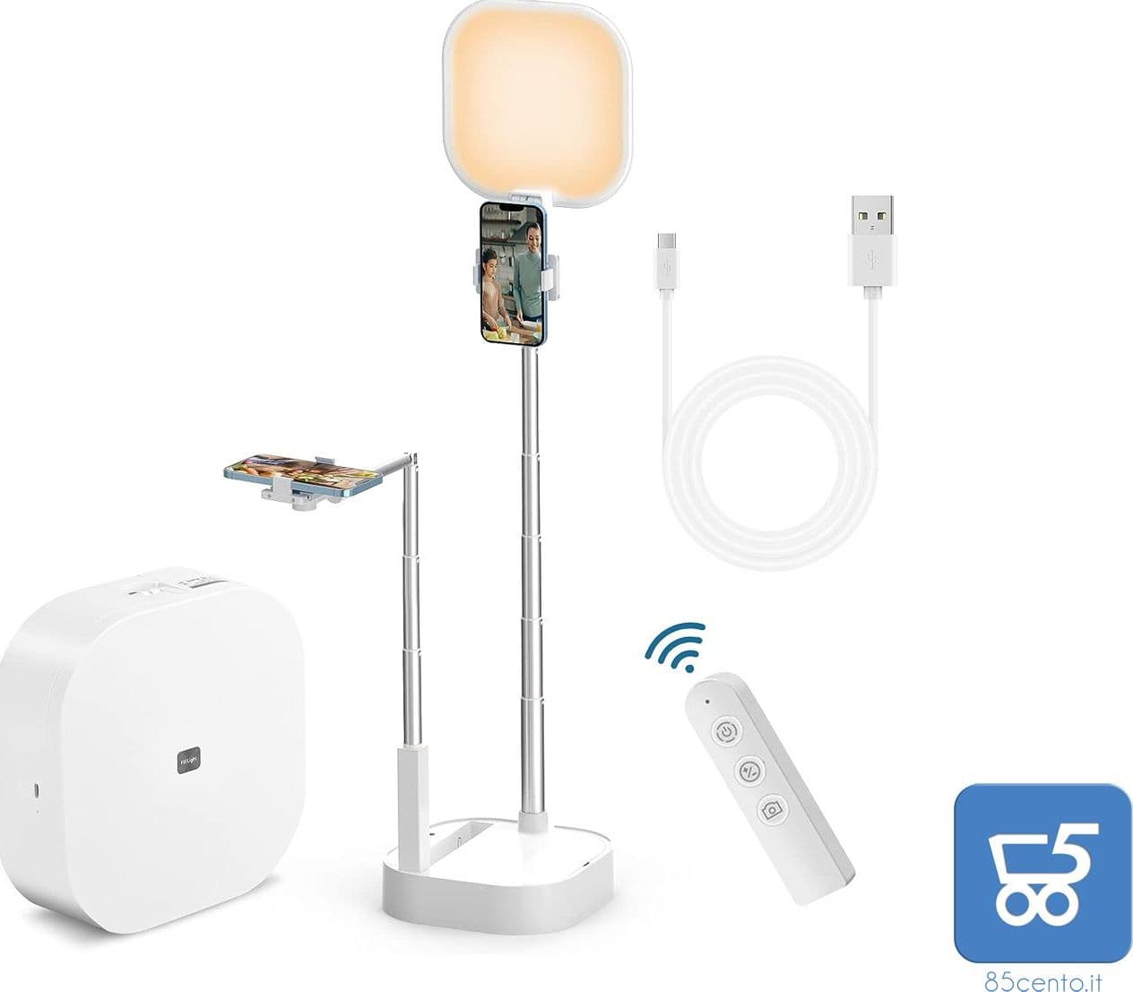 Supporto per telefono portatile wireless Luce di riempimento a LED dimmerabile pieghevole con telecomando - Confezione