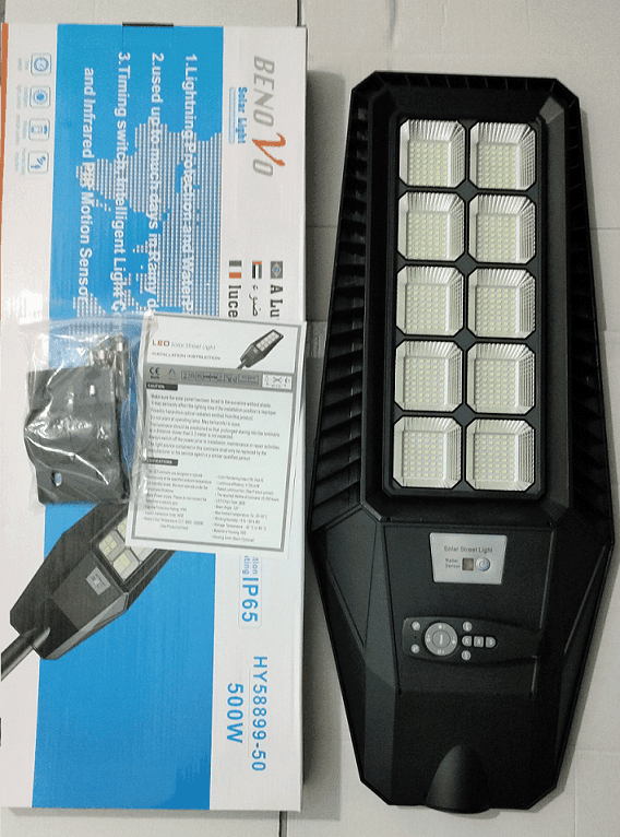 LAMPIONE 500W PANNELLO SOLARE INTEGRATO CREPUSCOLARE IP65 LUCE Fredda 130lm/w - 5