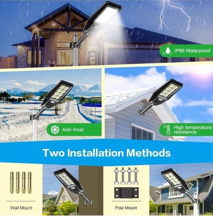 LAMPIONE 500W PANNELLO SOLARE INTEGRATO CREPUSCOLARE IP65 LUCE Fredda 130lm/w - 8