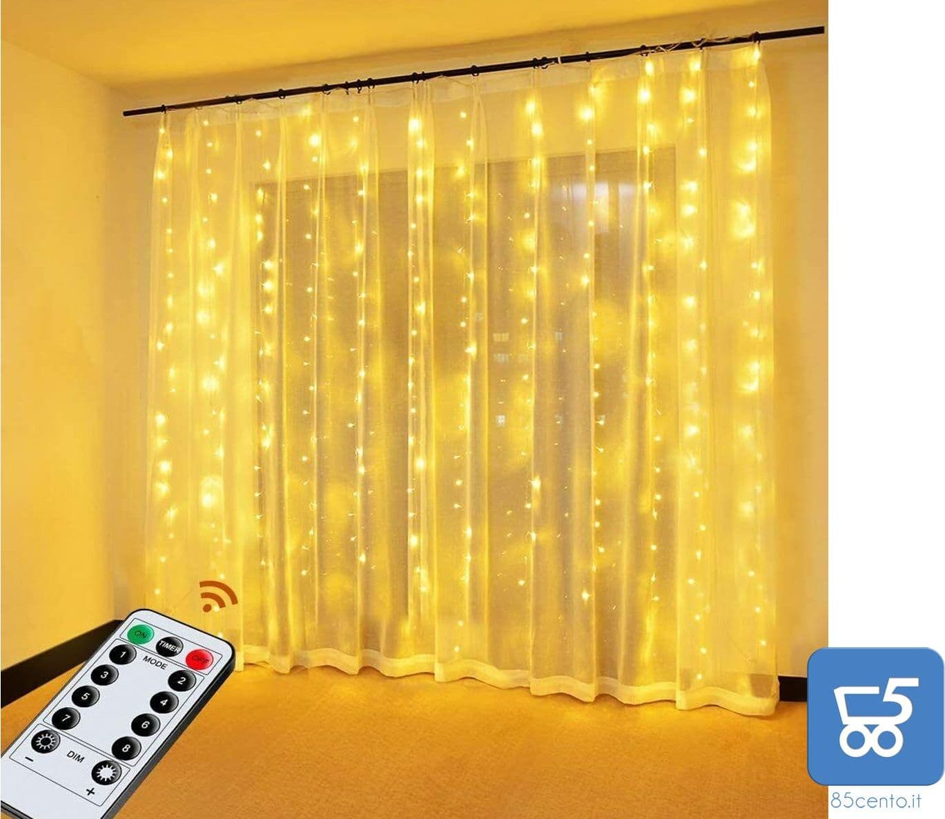 Stringa Luci LED per Tende e Decorazioni Bianco Caldo Alimentazione USB 3m x 3m con Telecomando - 7