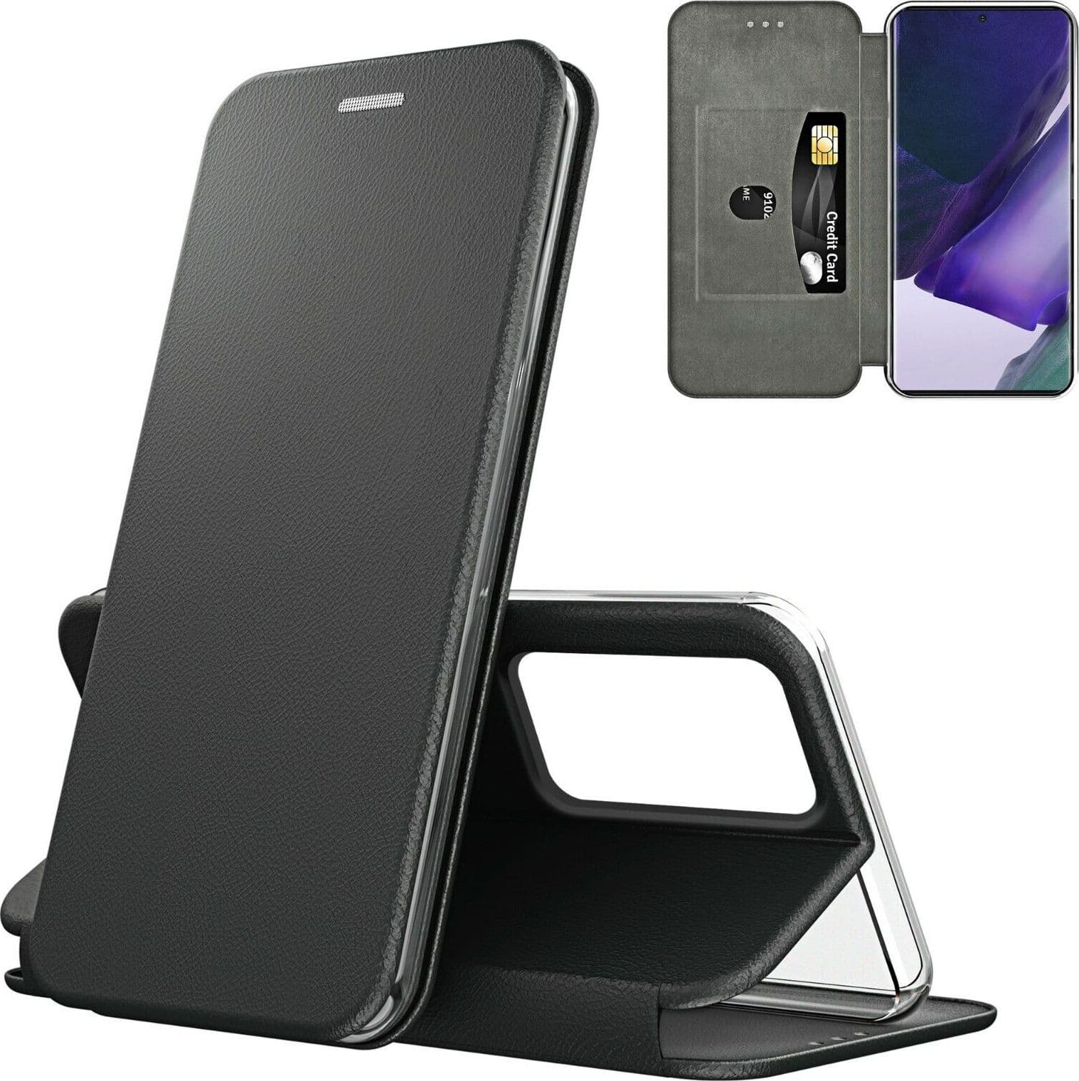 custodia a libro huwei mate 20 con porta carte di credito black - 2