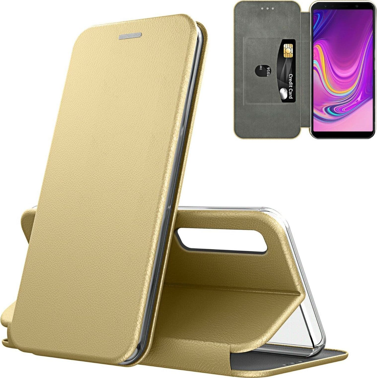custodia a libro samsung S20 ultra con porta carte di credito gold - 2