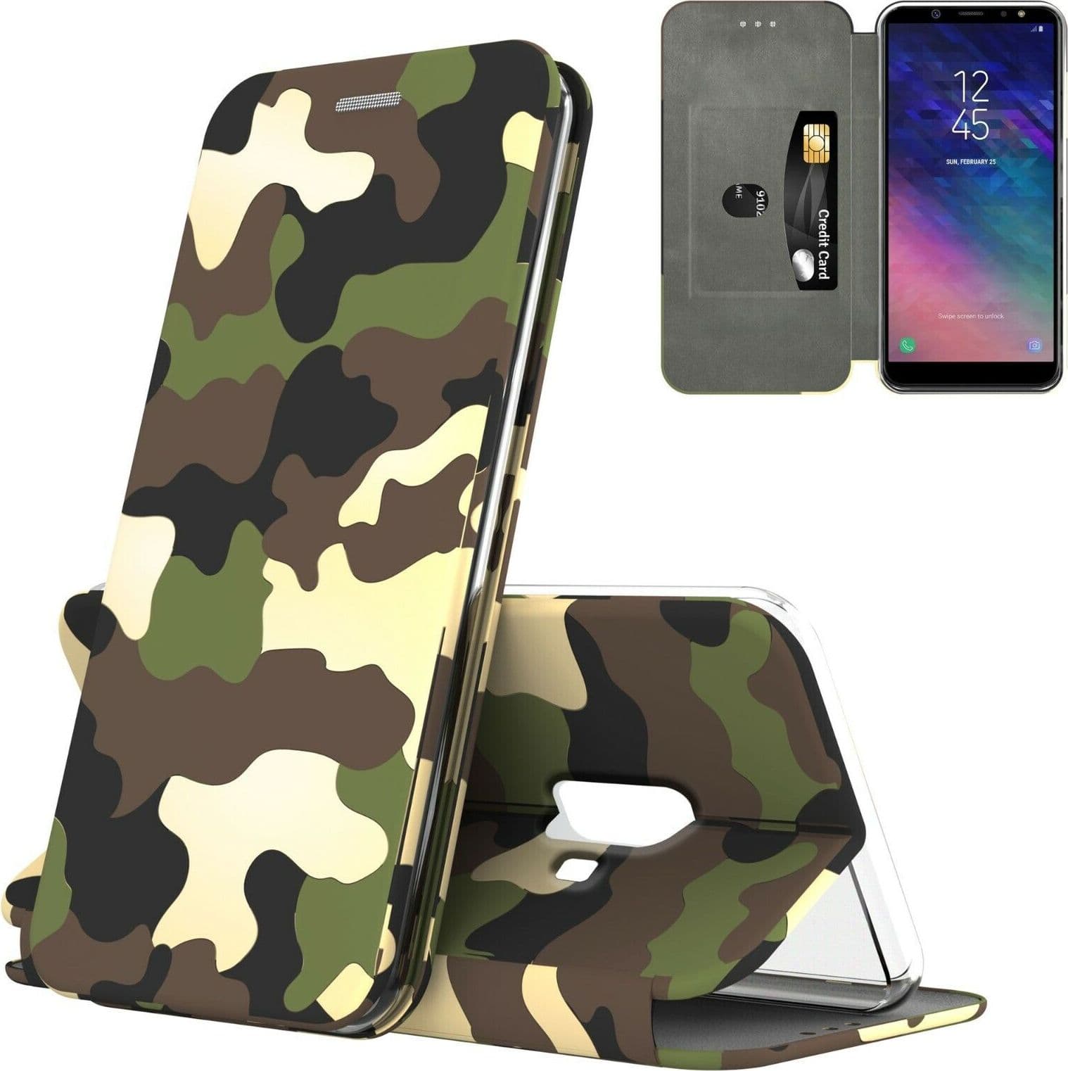 custodia a libro iphone 11 pro max con porta carte di credito chiusura magnetica camouflage - 2