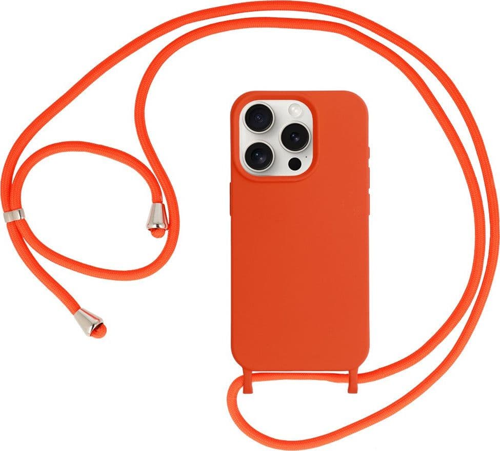cover  silicone iphone 14 pro arancio con laccio da collo