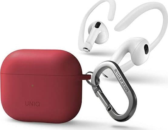 cover per airpods 3 rossa con moschettone e supporto ad archetto