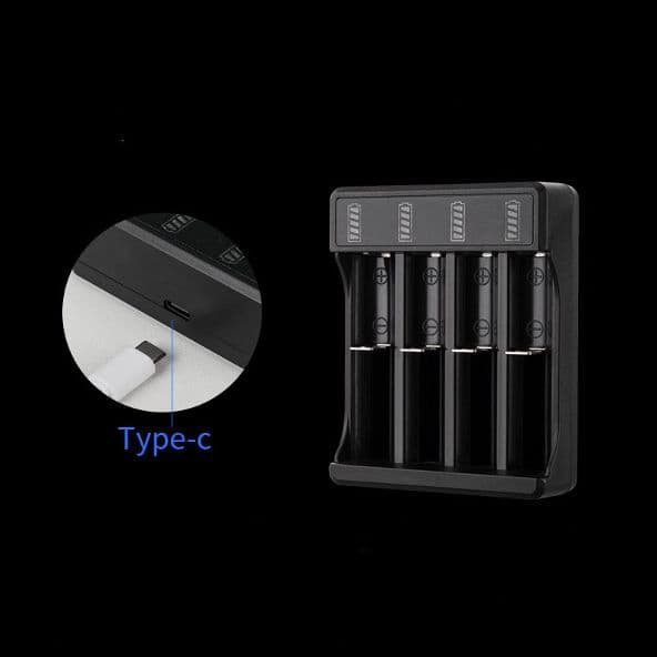 CARICABATTERIE PILE LITIO USB TIPO-C 4 SLOT 3,7V - 4,2V CR124A 14500 18500 CR123A 18650 - 2