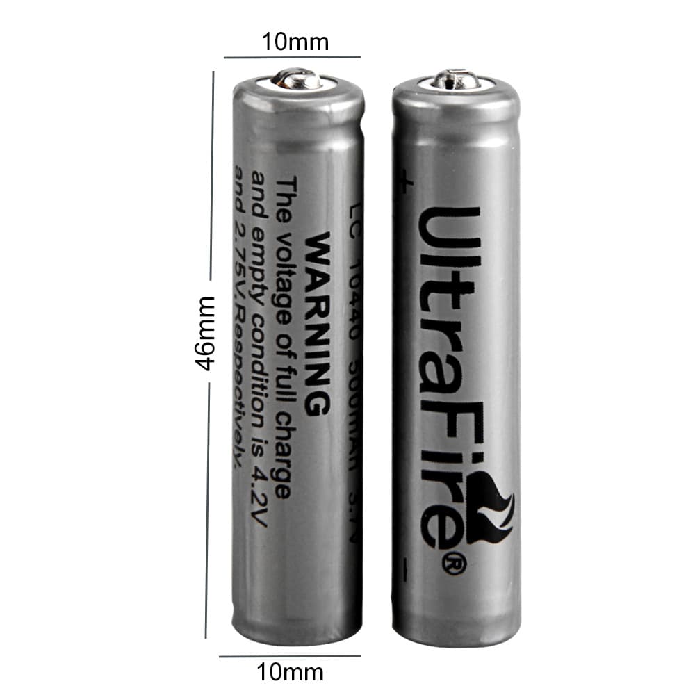 Pila 10440 Batteria 3.7V 500mAh Litio Ricaricabile SOFTAIR Torce Ministilo TESTA PIATTA - 2