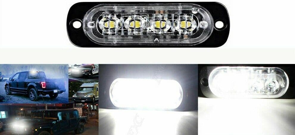 Lampeggiante 4 LED 2W Flash Strobo 12-24V 6000K Trasporto eccezionale emergenza - 3