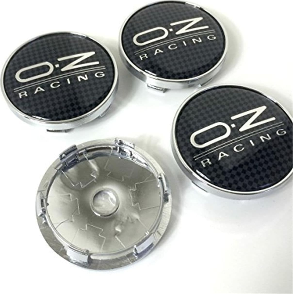 Set 4 Tappi copri mozzo OZ RACING Carbonio Cerchi in Lega Coprimozzo 60mm Borchie Tuning – bianco