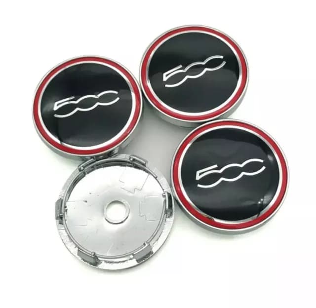 N4 Coprimozzo Tappi Fiat 500 da 60 mm Compatibile Borchie Bordo Rosso Cerchi - 2
