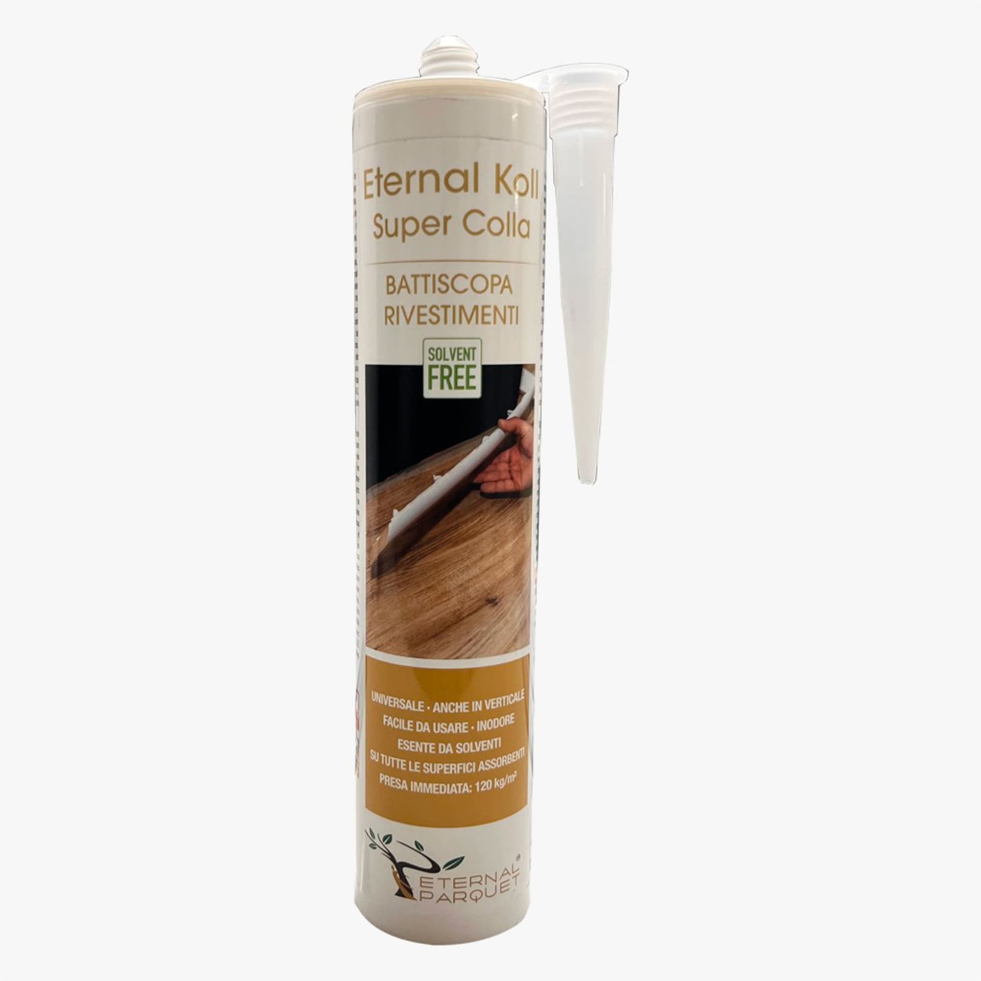 12 boccette da 310gr ETERNAL KOLL Super colla per Battiscopa, pannelli acustici e Pvc SENZA SOLVENTI - Eternal Parquet