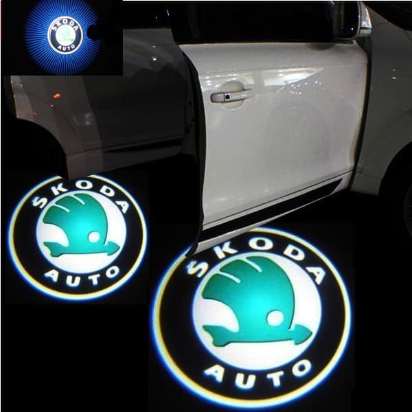 KIT LOGO LED CORTESIA PROIETTORE SKODA UNIVERSALE A BATTERIA SENSORE MAGNETICO - 4
