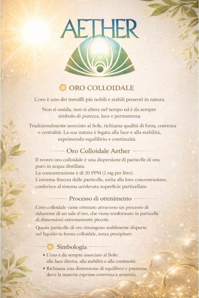 Scen Oro colloidale 20 ppm - 0,65 nanometri, 250 ml. con contagocce, prodotto in Italia da Aether (copia) - 2