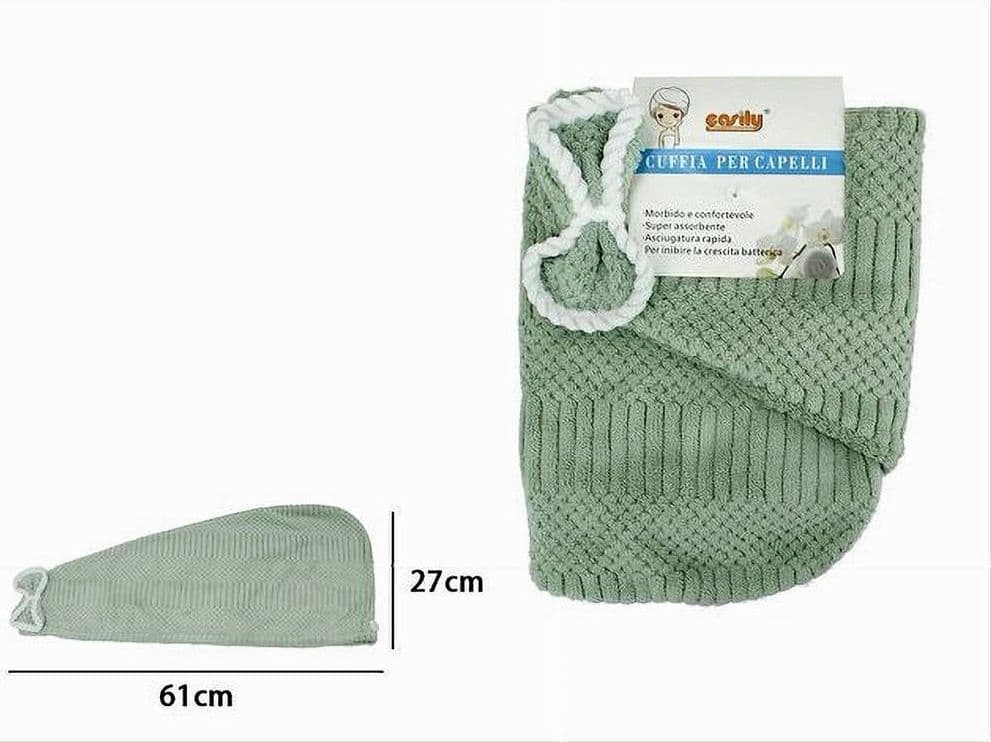 CUFFIA ASCIUGAMANO SHAMPOO BAGNO DOCCIA ASCIUGA CAPELLI FIOCCHETTO VERDE 79632 - 2