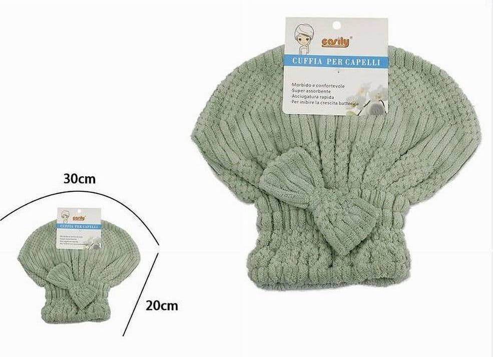 CUFFIA ASCIUGA CAPELLI ASCIUGAMANO DOCCIA MORBIDO ASSORBENTE FIOCCO VERDE 79626 - 2