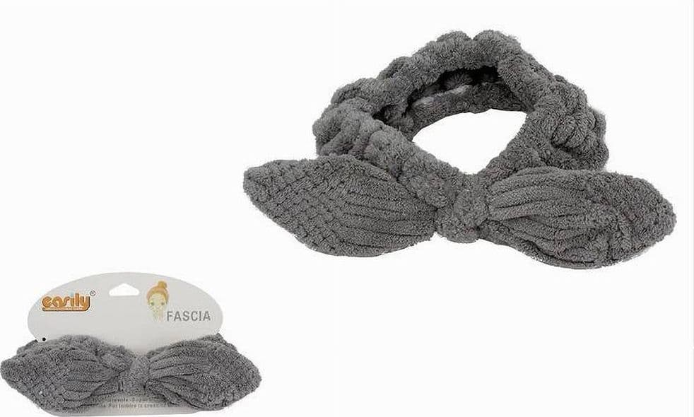 FASCIA PER CAPELLI DOCCIA SHAMPOO TRUCCO SPUGNA CON FIOCCO ANNODATO GRIGIO 79617 - 2